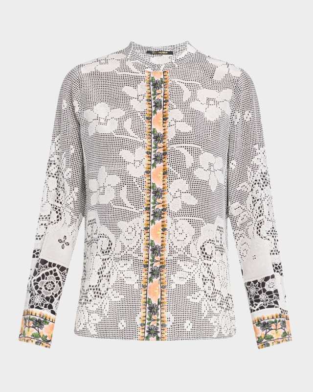 Eloise Lace-Print Silk Blouse